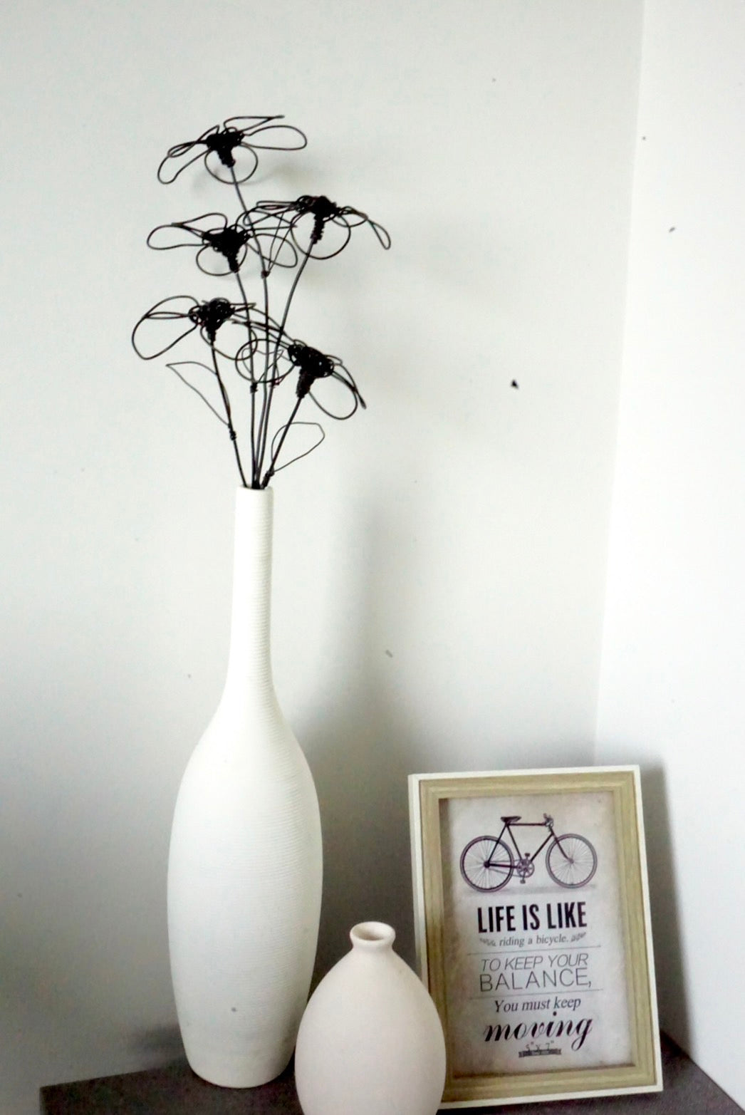 Handmade Black Wire Flower Sculptures (Set of 5) | Modern Art Thailand
